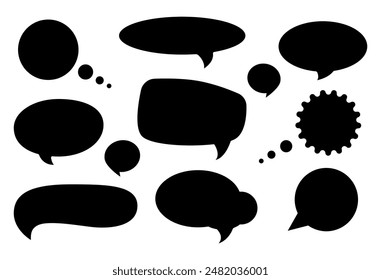 Set of black vector flat speech bubbles. Banners, price tags, stickers, posters, badges. Isolated on white background.
