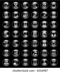 set of black vector glass button