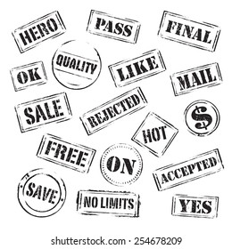 Set of Black vector grunge stamps. Icons and outline illustration.