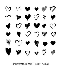 Set of black vector heart icons, for Valentines Day, party, Wedding. Thin line, outline and shape.  Collection of art symbols of love and passion for website, app, invitation cards and advertising
