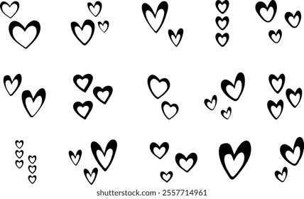 A set of black vector hearts. An illustration of painted hearts. A set of vector symbols and icons. Heart vector