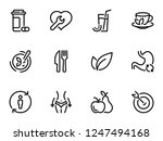 Set of black vector icons, isolated against white background. Illustration on a theme Detoxification. Line, outline, stroke, pictogram