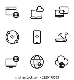 Set of black vector icons, isolated on white background, on theme Internet communication