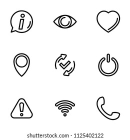 Set of black vector icons, isolated on white background, on theme internet symbols. Line, outline, stroke, pictogram