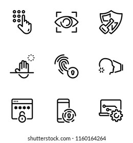 Set of black vector icons, isolated against white background. Illustration on a theme Methods of password verification and protection of personal information
