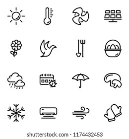 Set of black vector icons, isolated against white background. Illustration on a theme Seasons. Line, outline, stroke, pictogram