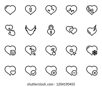 Set of black vector icons, isolated against white background. Illustration on a theme Love. Line, outline, stroke, pictogram