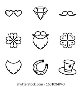 Set of black vector icons isolated on white background for Saint patricks day celebration.