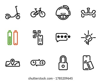 Conjunto de iconos vectoriales negros, aislados contra fondo blanco. Ilustración sobre un tema de servicio de alquiler