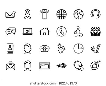 Set of black vector icons, isolated against white background. Flat illustration on a theme Contact us. The solution to your problems. Line, outline, stroke, pictogram