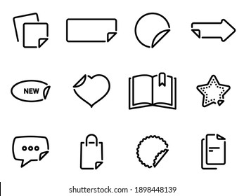 Set of black vector icons, isolated against white background. Flat illustration on a theme stickers, files and bookmarks. Line, outline, stroke, pictogram