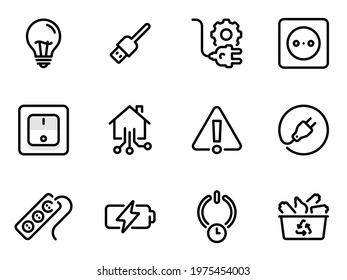 Set of black vector icons, isolated against white background. Flat illustration on a theme electrical appliances. Line, outline, stroke, pictogram