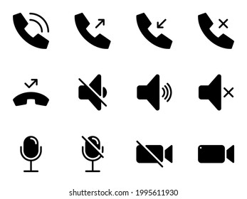 Set of black vector icons, isolated against white background. Flat illustration on a theme voice messages, mobile phone interface web icons, pictogram