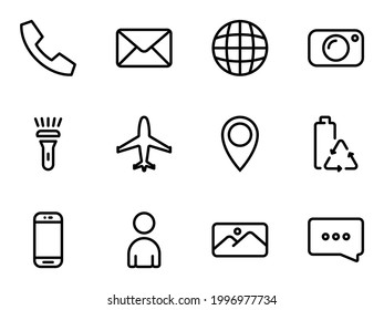 Set of black vector icons, isolated against white background. Flat illustration on a theme mobile phone functions, user settings and applications. Line, outline, stroke, pictogram
