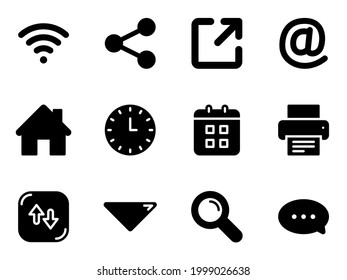 Set of black vector icons, isolated against white background. Flat illustration on a theme web icons for computer, phone, tablet laptop and business. Fill, glyph, pictogram