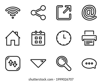 Conjunto de iconos vectoriales negros, aislados contra fondo blanco. Ilustración plana en iconos de temas web para computadora, teléfono, tablet laptop y negocios. Línea, contorno, trazo