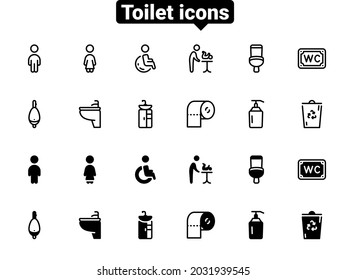 Set of black vector icons, isolated against white background. Flat illustration on a theme toilet