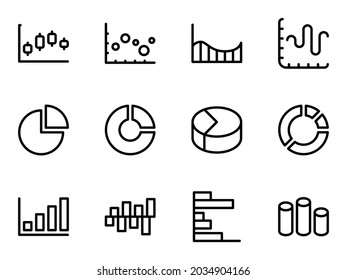 Conjunto de iconos vectoriales negros, aislados contra fondo blanco. Ilustración plana en un gráfico de temas