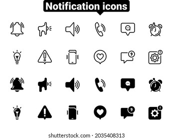 Conjunto de iconos vectoriales negros, aislados contra fondo blanco. Ilustración plana sobre una notificación temática
