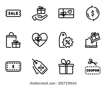 Set of black vector icons, isolated against white background. Flat illustration on a theme shopping