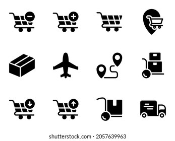 Set of black vector icons, isolated against white background. Flat illustration on a theme delivery, shopping