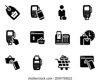 Set of black vector icons, isolated against white background. Flat illustration on a theme shopping online, shopper