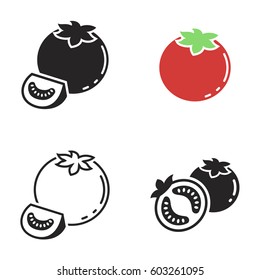 Set of black vector icons, isolated against white background. Flat illustration on a theme tomato. Fill, glyph