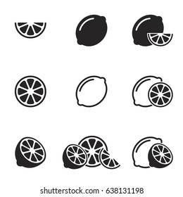 Set of black vector icons, isolated against white background. Flat illustration on a theme Lemon, lime