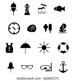 set of black vector icons for summer sea travel