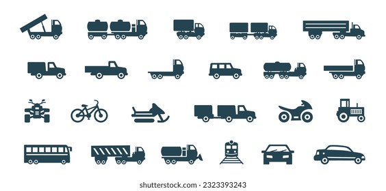A set of black vector icons of vehicles.