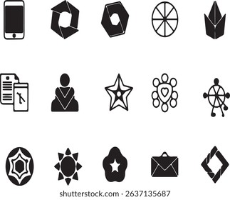 Set of black vector icons for web and eco-friendly design including love travel energy and business symbols
