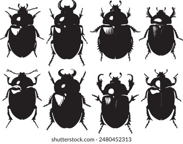 set of black vector illustration of scarab beetle