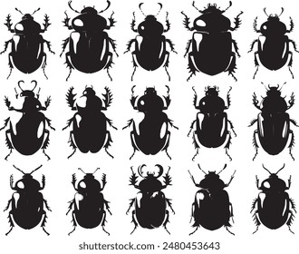 set of black vector illustration of scarab beetle