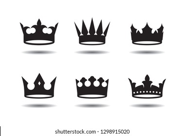 Set of of black vector king crown icons. Vector insignia and nobility Illustration.