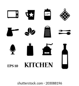 set of black vector kitchenware flat icons can be used for web and mobile applications