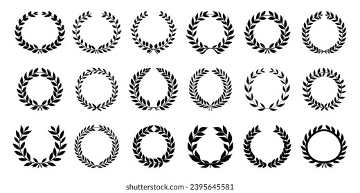 Set of black vector laurel wreaths on red background. floral winner award decorative