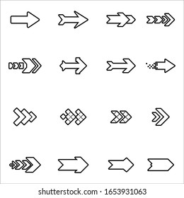 Conjunto de flechas de líneas vectoriales negras. Icono de flecha. Colección de flechas de concepto para diseño web, aplicaciones móviles.
Colección vectorial de flecha. Flecha. Cursor. Modernas flechas simples. Ilustración del vector