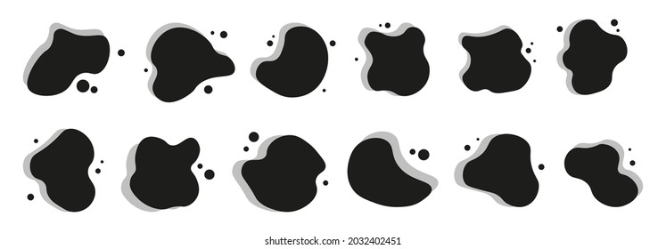 Set of black vector liquid splash shape backgrounds for WEB and APP design. Isolated vector elements. Rounded, digital water shapes. Landing page design items.