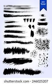 Set of black vector paint brush strokes isolated. Paint brush work.