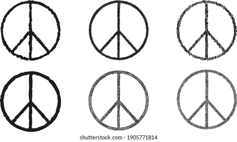 Set of black vector peace symbols on white background