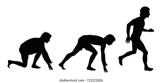 Set of black vector running silhouettes isolated on white background