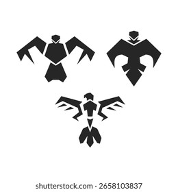 set black vector silhouette of a bird in flight with flared wings