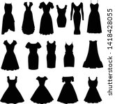 Set of black vector silhouettes of women's dresses of different lengths and styles isolated on white background