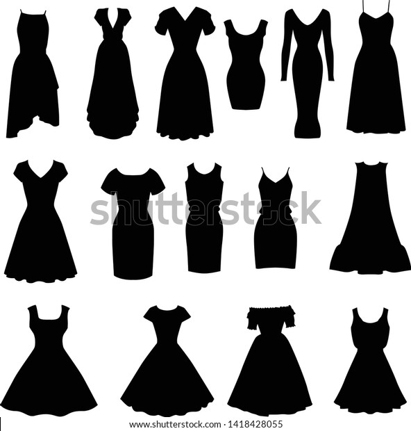 Set Black Vector Silhouettes Womens Dresses Stock Vector (Royalty Free ...