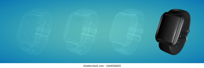 Conjunto de relojes inteligentes vectoriales negros en un fondo azul