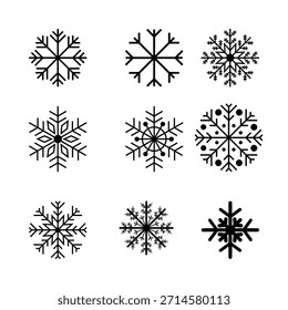 Conjunto con copos de nieve de Vector negro sobre fondo blanco.