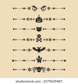 Set of black vector spooky halloween dividers