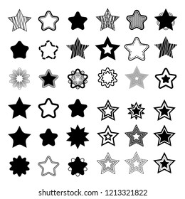 Set of black vector stars on white background. Could be used as pattern or standalone element. Geometry shapes