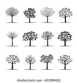 Set of black vector trees. Vector Illustration.