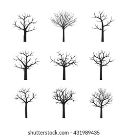 Set of black vector trees. Vector Illustration.